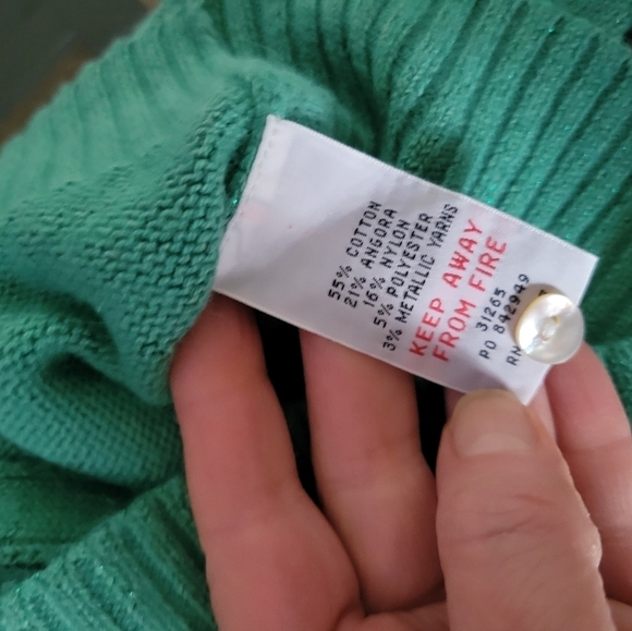 Mini Boden Christmas Party Cropped Green Angora Metallic Blend Girl's Cardigan - Picture 5 of 7